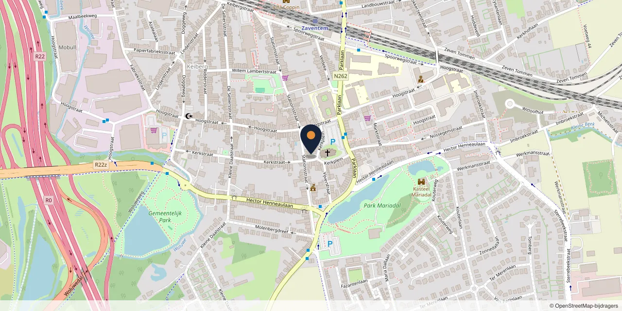 Map showing Taverne De Uiver on the Kerkplein in Zaventem